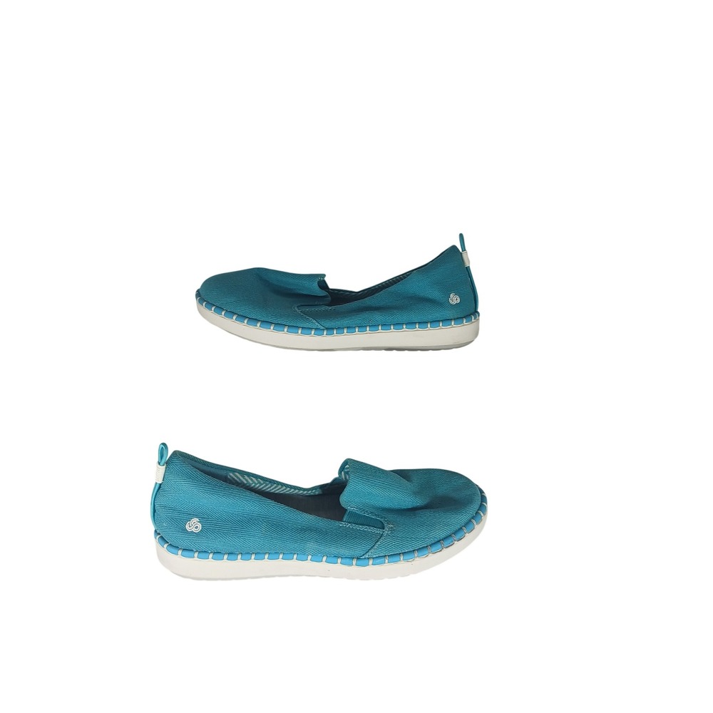 Clarks Cloudsteppers 5.5 Teal Canvas Slip On Flats Comfort Walking Shoes